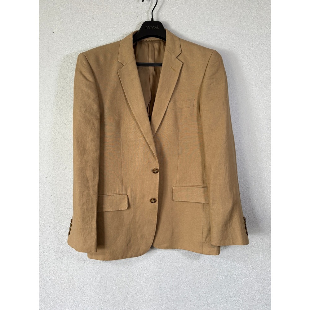 Murano Mens Linen Blazer Jacket Tan Brown‎ Two Button Suit Coat Size L